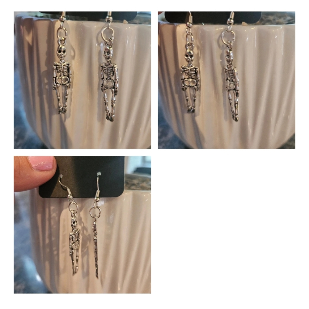 Silver Skeleton Dangle Earrings